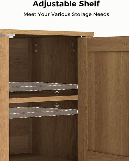 Rattan Entryway Cabinet with Storage,55“ Boho Credenza Storage Cabinet with 4 Doors and Adjustable Shelf, Wood Coffee Bar Console Cabinet Buffet Table for Kitchen, Dinning Room, Sideboard Buffet