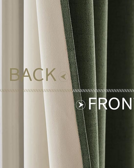 MIULEE 100% Blackout Linen Textured Curtains for Bedroom Solid Thermal Insulated Olive Green Grommet Room Darkening Curtains & Drapes Luxury Decor for Living Room Nursery 42 x 84 Inch (2 Panels)