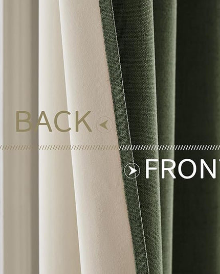 MIULEE 100% Blackout Linen Textured Curtains for Bedroom Solid Thermal Insulated Olive Green Grommet Room Darkening Curtains & Drapes Luxury Decor for Living Room Nursery 52 x 54 Inch (2 Panels)
