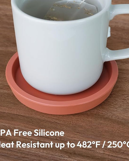 Carrotez Thick Silicone Coasters for Drinks, Round Bulky Cup Coasters for Coffee Table, Desk, Set of 2 - Burnt Orange