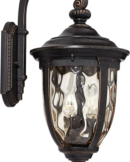 John Timberland Bellagio Vintage Outdoor Wall Light Fixture Bronze Brown Metal 20 1/2" Champagne Hammered Glass Curved Arm for House Porch Patio Outside Deck Garage Yard Front Door Garden Home