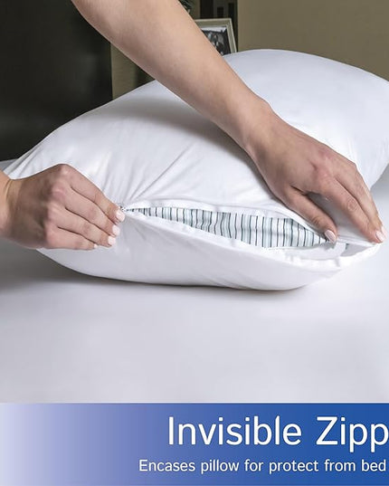 Standard Pillow Protectors (Set of 2) – Zippered Waterproof Pillow Covers Hypoallergenic Dust and Allergen Proof Pillowcase Encasement