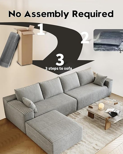 139.4" Modular Sectional Sofa, L-Shaped Minimalist Couches with Ottoman Chaise, Modern Deep Seat Convertible Sleeper Sofa,Cloud Plush Corduroy Fabric, No Assembly Required, 5 Seater, Grey
