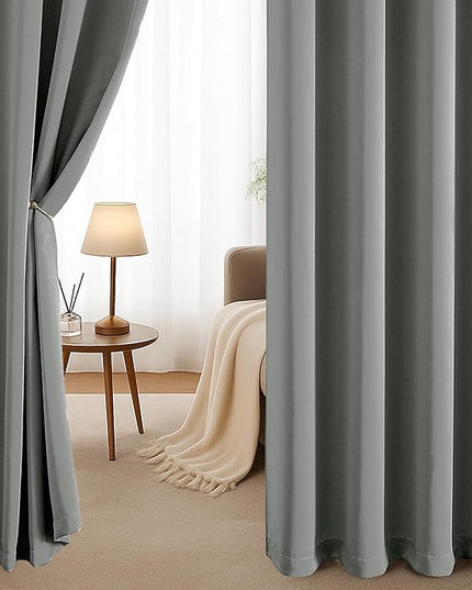 Simplebrand Light Grey Room Darkening Curtains for Bedroom 63 Inch Length 2 Panels Set, Thermal Insulated Energy Saving Curtains for Kids Room, Grommet Solid Nursery Window Treatment Drapes, W40 x L63
