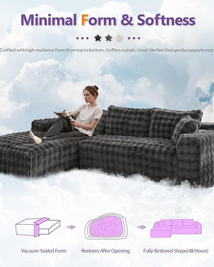 TYBOATLE 107’’ Boneless Slow-Rebound Memory Foam Couch, Cloud Sectional Couches for Living Room w/Upgraded Fabric, Deep Seat Comfy Fluffy L Shaped Modular Sectional Sofa (Grey, Left Facing Chaise)