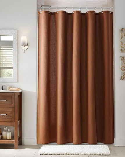 Naturoom Rustic Brown 60 Inch Shower Curtain - Stall Narrow Half Linen Ultra Thick Fabric Shower Curtain Set with Hooks, Boho Farmhouse Rustic RV Camper Bath Curtains for Bathroom, 60x72