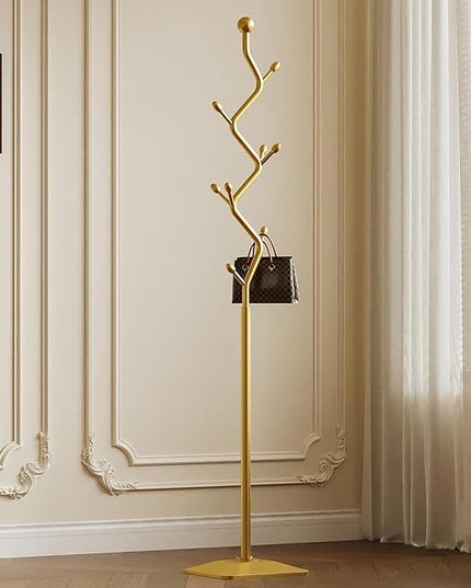 Gold coat rack,Coat Tree Freestanding heavy duty with 8 Hooks and Sturdy Metal Base for Coat Hats Purses,Tree-shaped Coat Stand for Entryway,Bedroom