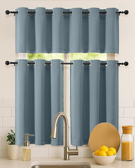 Simplebrand Stone Blue Room Darkening Curtains for Bedroom 45 Inches Long 2 Panels Set, Sunlight Blocking Curtains for Small Windows, Grommet Energy Saving Thermal Insulated Short Drapes, 40Wx45L