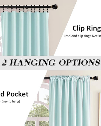DONREN 2 Panels Blackout Curtain Panels for Bedroom - Room Darkening Thermal Insulated Drapes with Rod Pocket(Aqua,52 by 96 Inch)