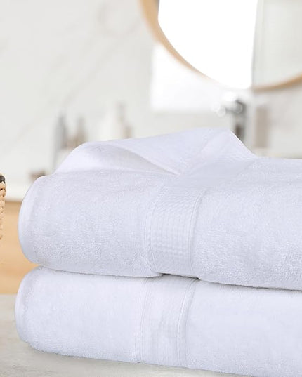Superior Egyptian Cotton Pile Bath Sheet Set of 2, Ultra Soft Luxury Towels, Thick Plush Essentials, Absorbent Heavyweight, Guest Bath, Hotel, Spa, Home Bathroom, Shower Basics, White