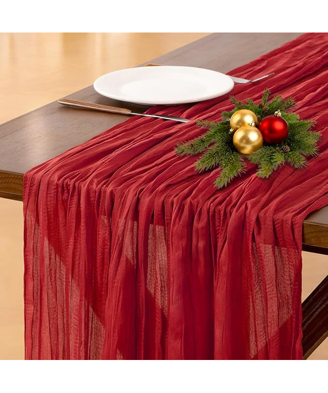 Socomi Red Christmas Cheesecloth Table Runner Boho Rustic Gauze 120 inch 10FT Cheese Cloth Runner for Wedding Party Baby Shower Birthday Home Decor Holiday Decorations