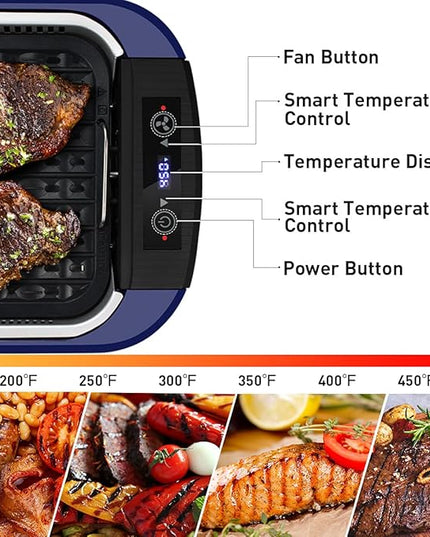 Indoor Grill CUSIMAX Electric Smokeless Grill Portable Korean BBQ with Turbo Smoke Extractor Technology, Non-stick Removable Plate, Tempered Glass Lid, Great for Party(Single Plate)