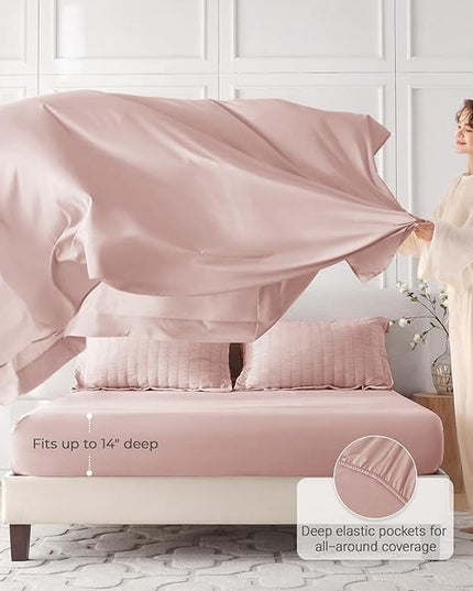 MUXHOMO 7 Pieces King Comforter Set, Seersucker Bed in a Bag King Size, All Season Luxury Bedding Set with Comforter, Flat Sheet, Fitted Sheet, Pillowcases & Shams, Rose Gold