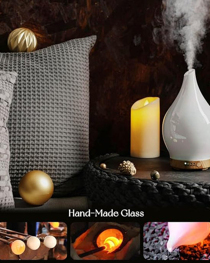 Porseme 150ml Essential Oil Diffuser Glass Color Changing Aroma Air Diffusers Aromatherapy Ultrasonic Cool Mist Humidifier 6 Running Hours Waterless Auto-Off for Sleeping Yoga Office Spa (White Jade)