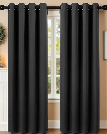 Room Darkening Curtains 84 Inch Length for Bedroom Living Room, Insulated Thermal Grommet Curtain Drapes, Blackout(60-90%,Not 100%) Window Treatment Decor, 2 Panels, 52x84, Black