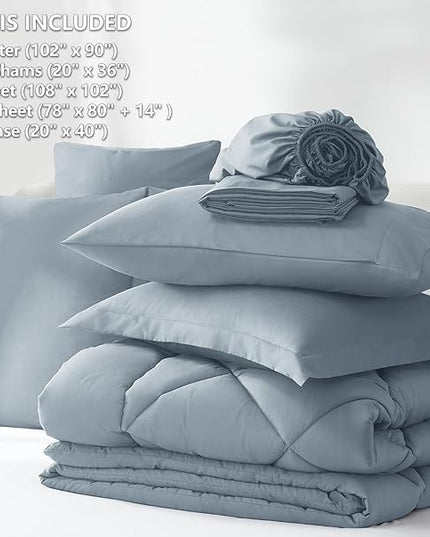 CozyLux King Size Comforter Set Dusty Blue - 7 Pieces Bed in a Bag King, Luxury Soft Bed Set for All Seasons, Bedding Set with Down Alternative Comforter, Sheets, Pillowcases & Shams, Grayish Blue