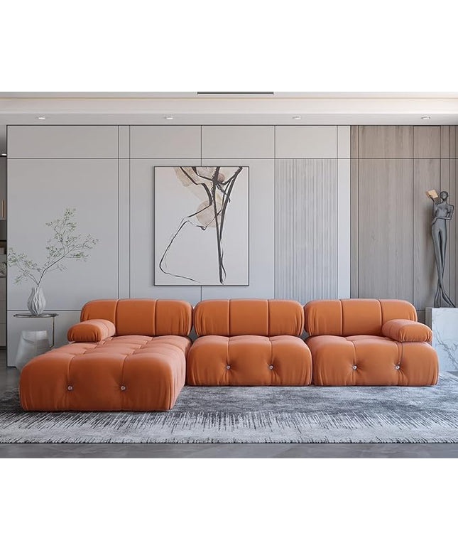 JACH 104" Sectional Couches for Living Room, L-Shaped Minimalist Velvet Sofas, Mid-Century Modular Sofa with Reversible Chaise Ottoman, Orange Sofas Furniture for Living Room, Apartment