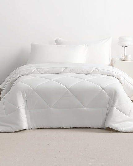 NTBAY Twin Comforter Set with Sheets, 5 Pieces Soft and Breathable Twin Bedding Set, Twin Bed in a Bag, Down Alternative Comforter Set Solid Color All Season, Kids Bedding Set, White