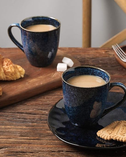 vicrays Coffee Mug Set, 12 Ounce, Set of 6, Ceramic Mug for Men, Women, Unique Glazed Mugs with Handle for Coffee, Tea, Milk, Cocoa, Cereal(blue)