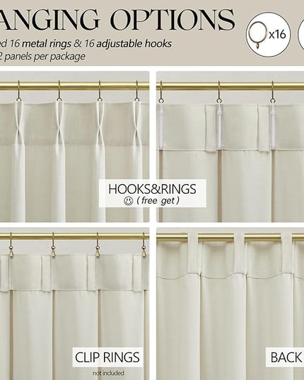 Pinch Pleat Beige Linen Curtains 92 Inch Long for Bedroom,Living Room Privacy Light Filtering Drapes Memory Traning Shaped Cream Neutral Linen Blend Curtain with Back Tab Top and Hooks 40" x 92"