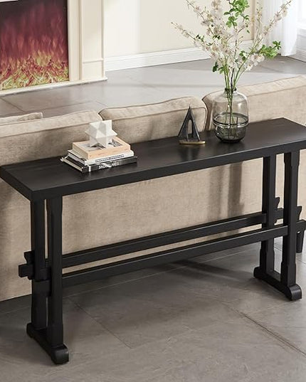 chairus 59" Long Console Table Farmhouse Narrow Sofa Table with Crossbar Solid Wood Entryway Table for Living Room/Hallway/Entrance, Black
