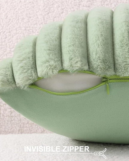 Pallene Faux Fur Plush Throw Pillow Covers 22x22 Set of 2, Luxury Soft Fluffy Striped Decorative Pillow Covers for Sofa, Couch, Living Room, Sage Green