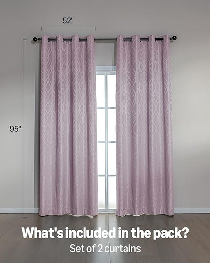 Amazon Basics Jacquard 2-Piece 100% Blackout Curtains, Living Room and Bedroom Drapes, Thermal Insulated Window Treatment, 52"x95", Pink