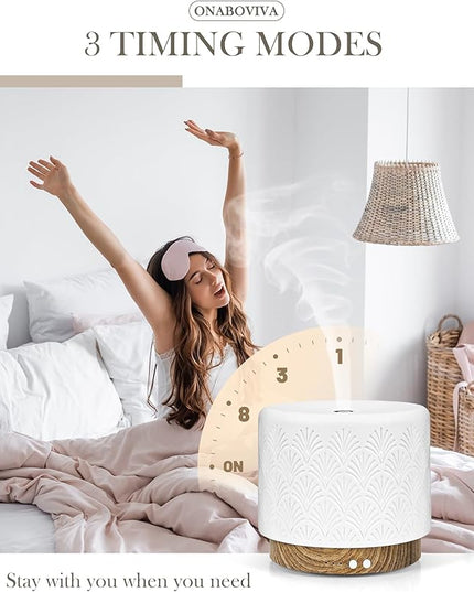 Essential Oil Diffuser, 280ml Aromatherapy Diffuser Ultrasonic Cool Mist Diffuser with Auto Shut-Off,Ceramic Diffuser for Home Office SPA Yoga