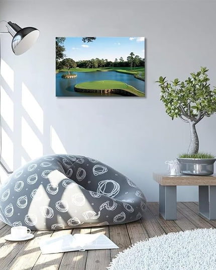 USA Golf Course Wall Art TPC Sawgrass Golf Course Pictures Prints Golf Wall Decor for Living Room Bedroom Home Decorations Golf Canvas Framed Artwork Ready to Hang(18''H x 24''W)