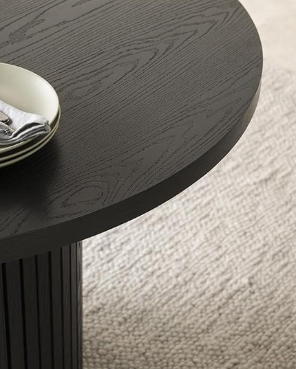 Transformer Table - Solid Wood Extendable Round Dining Table Set with Sideboard Panel Storage Cabinet, Extendable Round Dining Set, Smoked Hickory, Black Finish (Table + Storage)