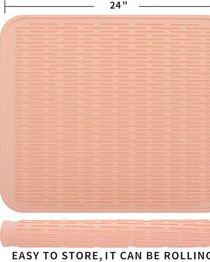 Silicone Dish Drying Mat for Multiple Usage,Easy clean,Eco-friendly,Heat-resistant Silicone Mat for Kitchen Counter or Sink,Refrigerator or Drawer Liner Pink 2XL 24 inches x 18 inches