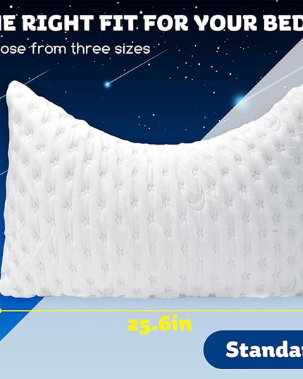 Cooling Side Sleeper Pillow for Neck and Shoulder Pain, Luxury Shredded Memory Foam Curved Bed Pillows for Sleeping Set of 1- Adjustable Standard Size- Washable Cover Crescent White