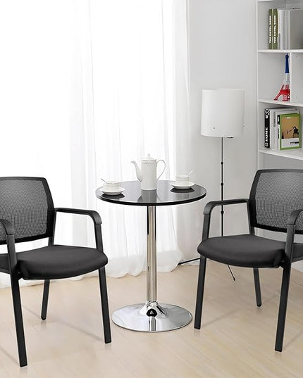 CLATINA Mesh Back Stacking Arm Chairs with Upholstered Fabric Seat and Ergonomic Lumber Support for Office School Church Guest Reception Black 4 Pack Set New Version