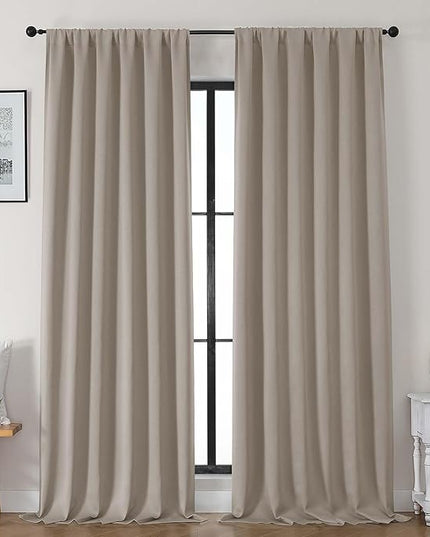 Gwine Stone Blackout Curtains for Bedroom 96 Inch Length, Room Darkening Energy Saving Black Out Curtains for Living Room, Window Treatment Drapes with Rod Pocket, Each 50" Wx96 L, 2PC