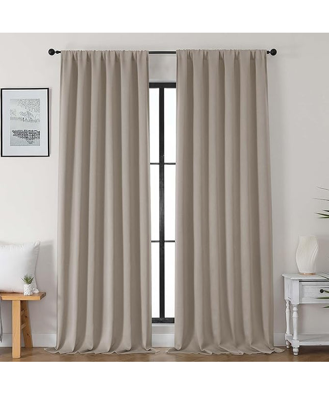 Gwine Stone Blackout Curtains for Bedroom 96 Inch Length, Room Darkening Energy Saving Black Out Curtains for Living Room, Window Treatment Drapes with Rod Pocket, Each 50" Wx96 L, 2PC