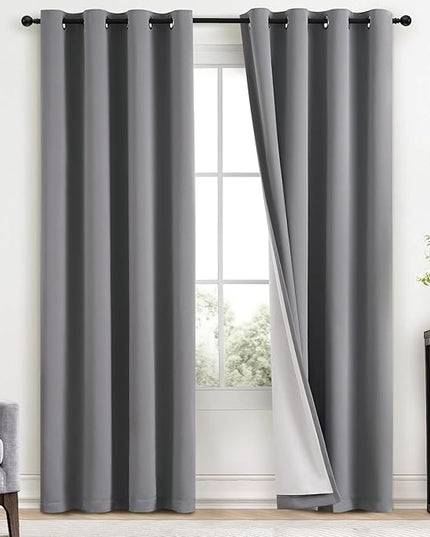 Yakamok Grey Room Darkening 100% Blackout Curtains Grommet Window Treatments with 2 Thick Layers-Gray Thermal Insulated Drapes Set of 2 Panels for Bedroom Living Room 52 Inches by 96 Inches Length