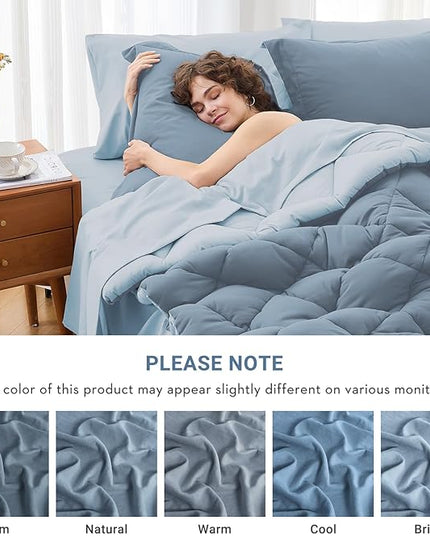 MUXHOMO 7 Pieces California King Comforter Set, Reversible Bed in a Bag Cal King Size, All Season Bedding Set with Comforter, Flat Sheet, Fitted Sheet, Pillowcases & Shams, Mineral Blue & Light Blue