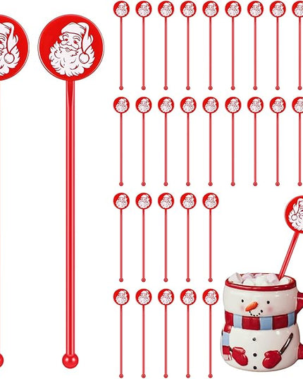 30 Pcs Christmas Drink Stirrers Xmas Stir Stick Holiday Coffee Swizzle Stick Reusable Plastic Hot Cocoa Bar Chocolate Decoration Cocktail Mixer(Santa Claus,Delicate Color)