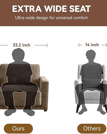 44.2" Chenille Oversized Chair with Movable Ottoman, Modular 1 Seat Couch with Thickened Cushions, Modern Single Sofa Chaise Lounge Reading Chair for Living Room, Small Apartment, Brown