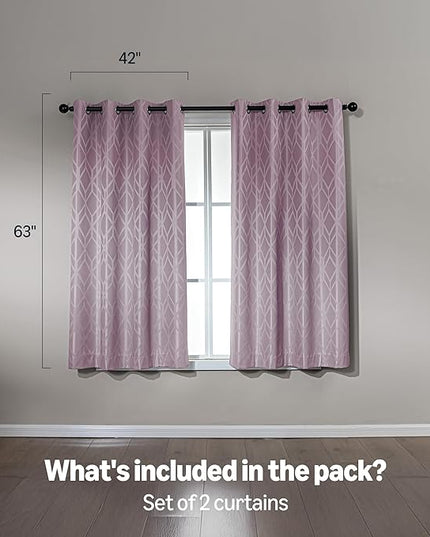 Amazon Basics Jacquard 2-Piece 100% Blackout Curtains, Living Room and Bedroom Drapes, Thermal Insulated Window Treatment, 42"x63", Pink