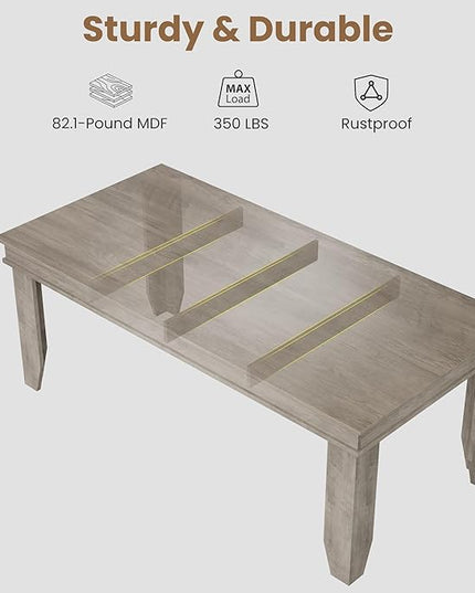 GarveeHome Farmhouse Dining Table for 6-8 People, 71 in Long Kitchen Tables with Wooden Sturdy Frame, 6 ft Large Rectangular Dinner Table for Dining Room, Kitchen, Grey, 71" Non-extendable
