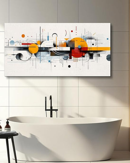 KELIYUAN Abstract Geometry Print Red Yellow Blue Minimalist Art Home Decor Abstract Modern Art Canvas Print Suitable For Living Room Bathroom Bedroom Wall Decor Can Be Hung Directly 20x40 Inches