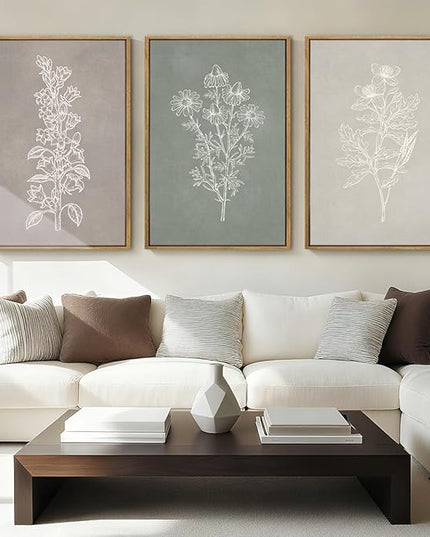 ANHUIB Neutral Botanical Wall Art Farmhouse Floral Paintings Boho Flower Wall Decor 16x24 Inch Set of 3 for Living Room Bedroom