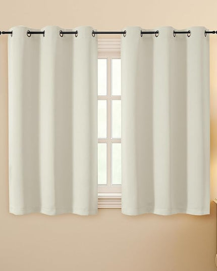 Simplebrand Natural Room Darkening Curtains for Bedroom 45 Inches Long 2 Panels Set, Sunlight Blocking Curtains for Small Windows, Grommet Energy Saving Thermal Insulated Short Drapes, 40Wx45L