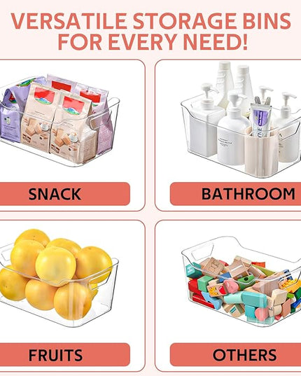 Clear Plastic Storage Bins - 12 Pack Pantry Organizers and Storage,Large Clear Pantry Organizer Bins, Plastic Containers with Handle for Kitchen,Freezer,Cabinet,Closet,Bathroom Under Sink