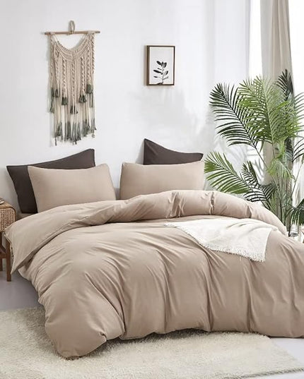CLOTHKNOW Khaki Comforter Full Size Sets Taupe Bedding Comforter Sets Soft Tan Bedding Beige Coffee Comforter with 2 x Pillow Cases