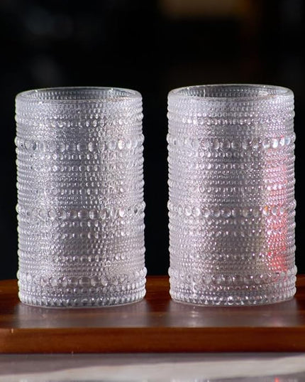 LEMONSODA Hobnail Highball Glasses Set of 2 – Vintage Clear Drinking Glass Cups 15oz – Textured Tall Retro Glassware Tumblers for Water, Iced Coffee, Cocktails, Soda, Juice (Highball 15oz, Set of 2)