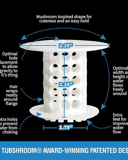 TubShroom Tub Drain Hair Catcher Strainer, White – Drain Protector and Hair Catcher for Bathroom Drains, Fits 1.5” – 1.75” Bathtub and Shower Tub Drains