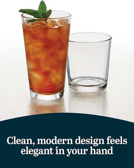 Libbey Flare Tumbler and Rocks Glasses Set, Stylish Lead-Free Drinking Glasses Set of 16, Versatile Dishwasher Safe Kitchen Glassware Set for Parties