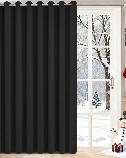 Yakamok Blackout Sliding Glass Door Curtains, Thermal Insulated Window Treatment Drapes for Patio Doors, Grommet Extra Wide Curtain Panels for Living Room, Bedroom (1 Panel, Black, 100W x 84L)